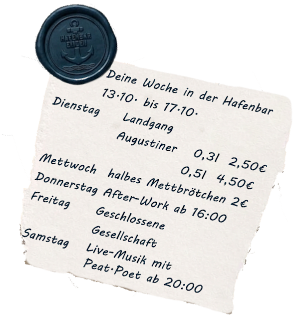 Wochenpatch 13.10 17.10 Bar | Biergarten | Location Hafenbar Emden