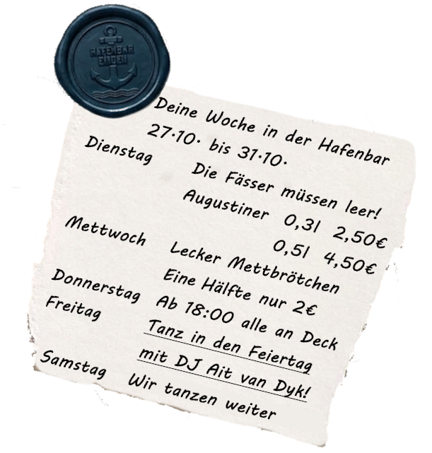 Wochenpatch 27.10 31.10 1 Bar | Biergarten | Location Hafenbar Emden